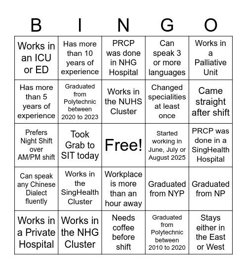 SIT NURSING ALUMNI HOMECOMING 2025 Bingo Card