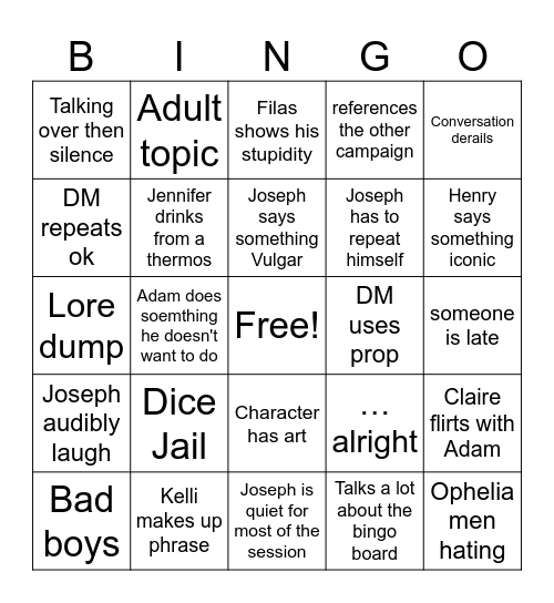 Kesner Bingo Card