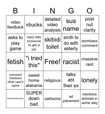 wild phub comments Bingo Card