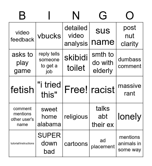 wild phub comments Bingo Card