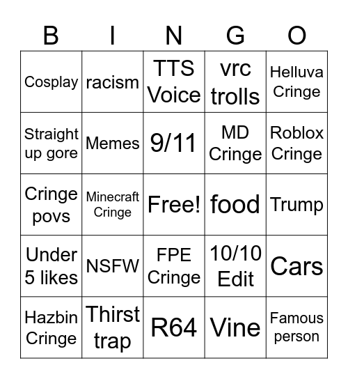 Tiktok Bingo Card