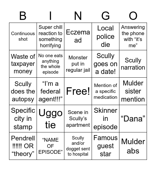 Watching X-Files with lights dimmed Bingo Card