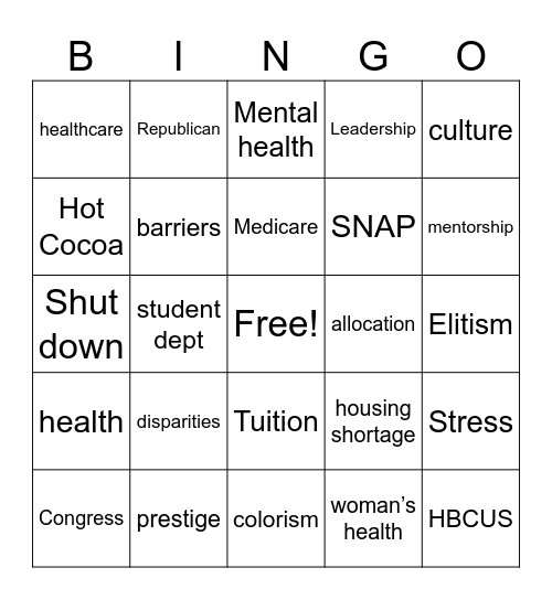 Hot Topic Bingo Card