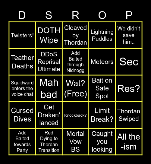 DSR Raid Bingo Card