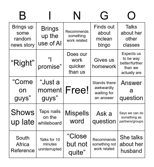 Mclean Bingo Card