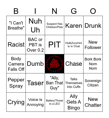 Bodycam Bingo Card