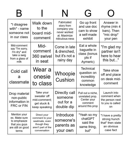Section #1 Bingo Card