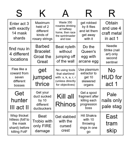 Skarr 2.0 Bingo Card