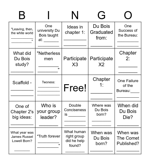 Du Bois -  The Souls of Black Folk Bingo Card