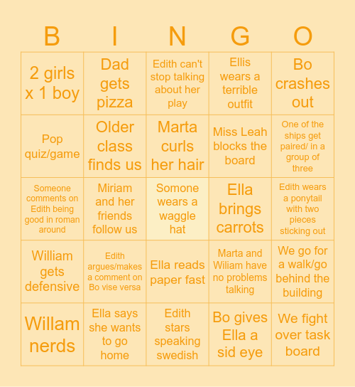 Week 12 bingo card 0 wins so far Bingo Card
