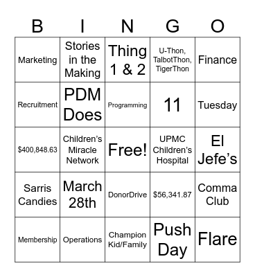 PDM Bingo Card