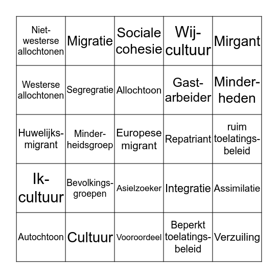 Bingo over multiculturele samenleving Bingo Card