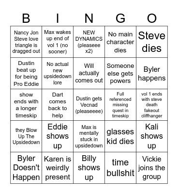 Stranger Things s5 lol Bingo Card