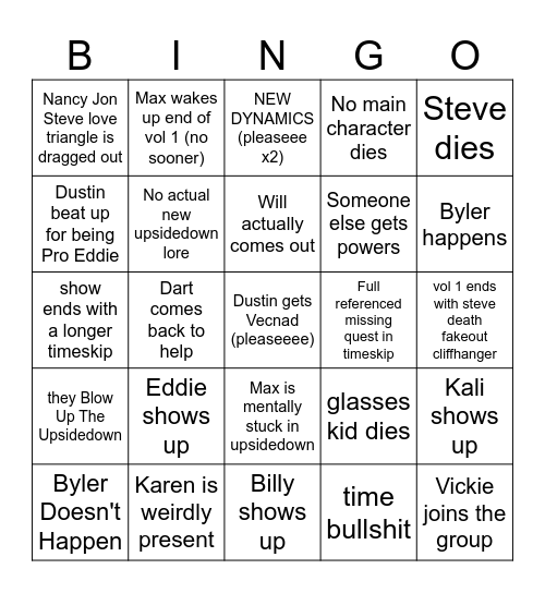 Stranger Things s5 lol Bingo Card