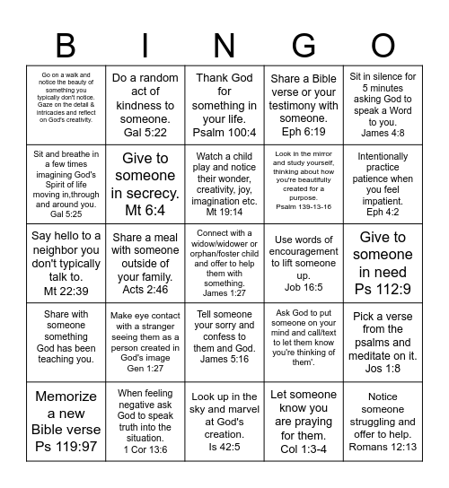 Be Intimately Near God and Obey Bingo Card