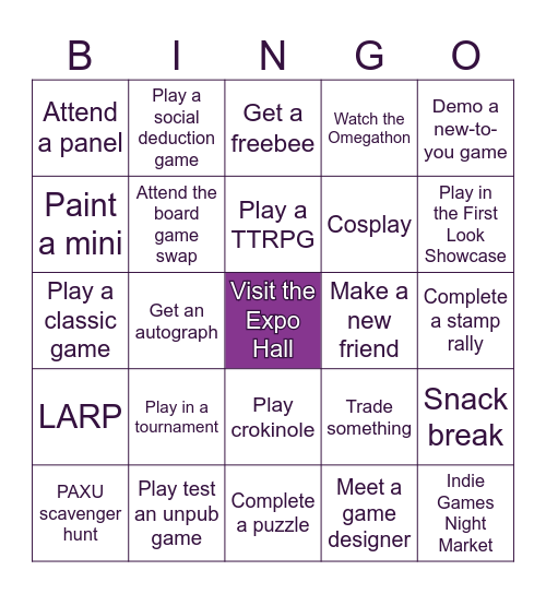 PAX Unplugged Bingo Card