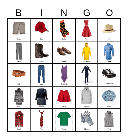 Clothing Bingo Card