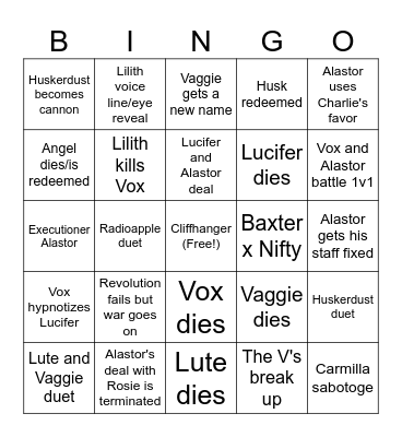 Hazbin S2 Finale Bingo Card