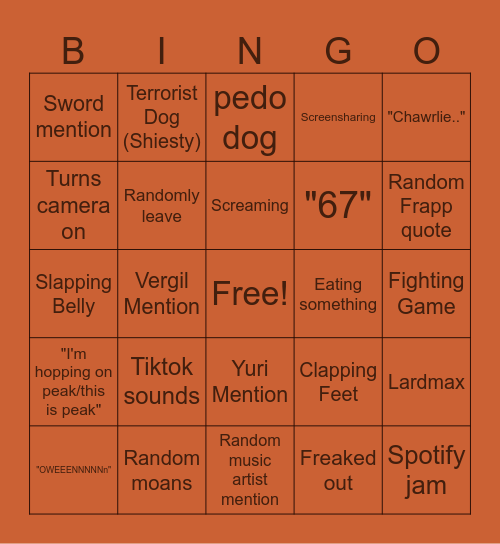 Corndog Bingo Card