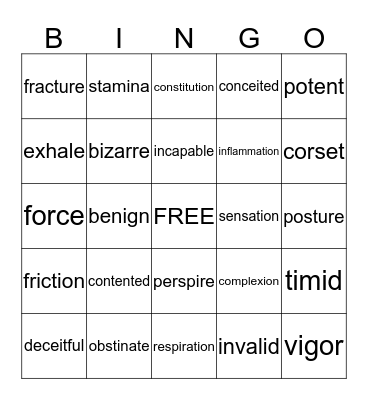 VOCABULARY BINGO Card