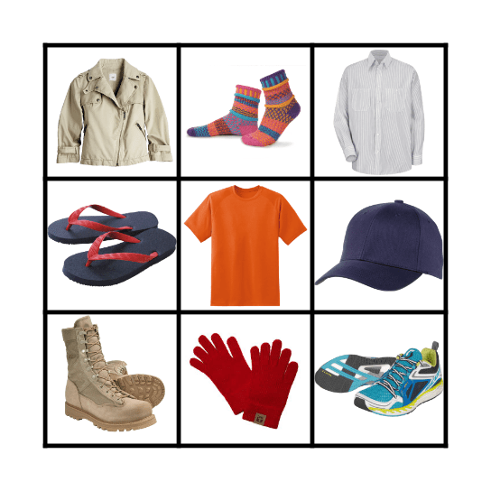 CLOTHING ITEMS Bingo Card