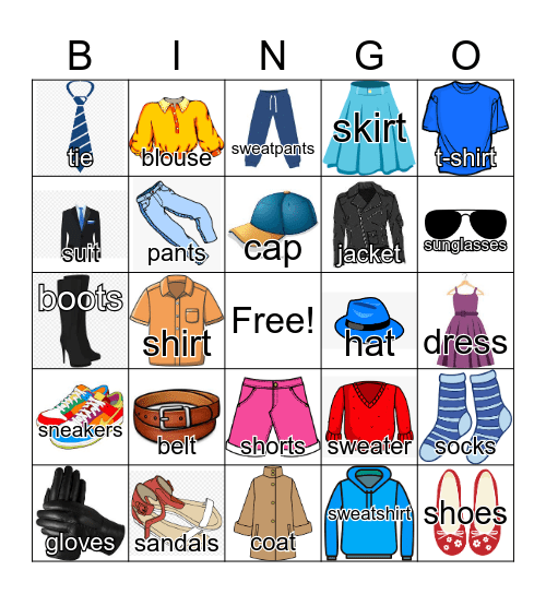 Clothing Bingo Card