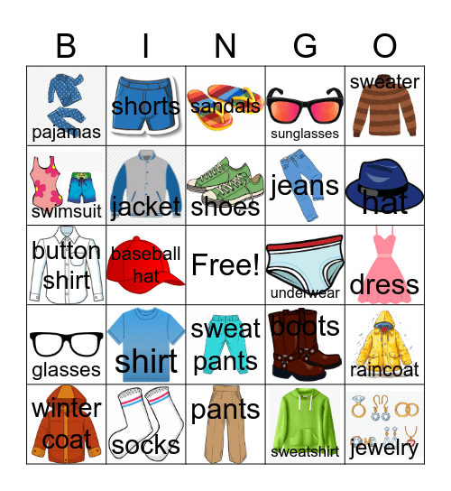Clothing Bingo Card