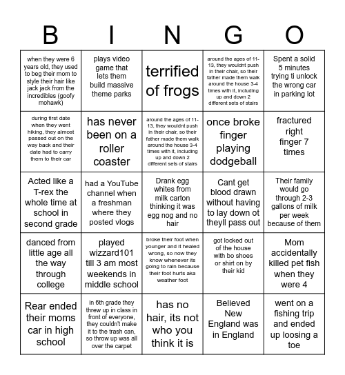 guess who? Bingo Card