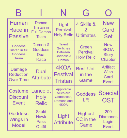 November Festival Livestream Bingo Card