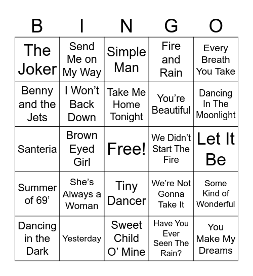 Classic Dad Hits Bingo Card