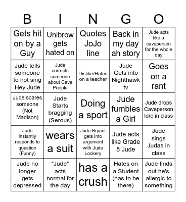 Judes Bingo Card
