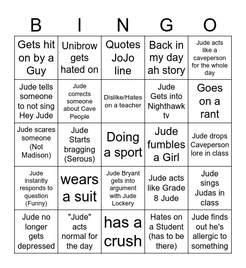 Judes Bingo Card