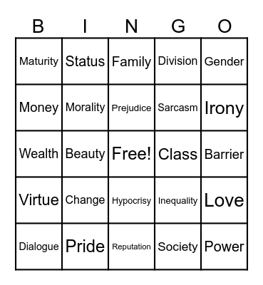 Pride and Prejudice Bingo Card
