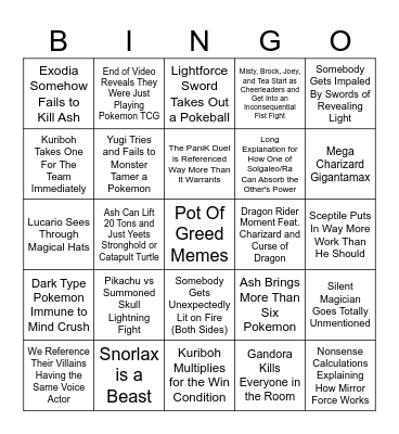 Ash V Yugi Bingo Card