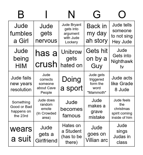 Judes Bingo Card