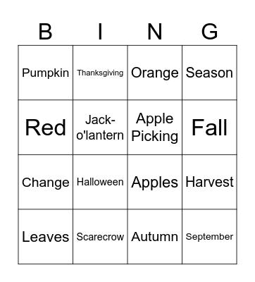 Fall Vocabulary Bingo Card
