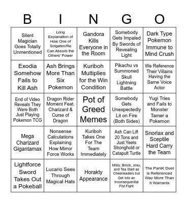 Ash v Yugi Bingo Card