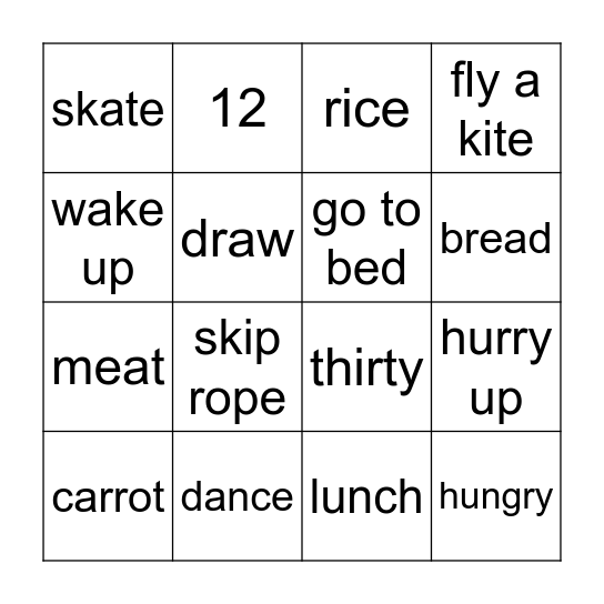 U1-U3 Bingo Card