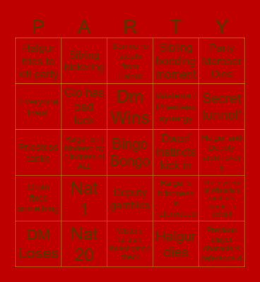 Party Reunion Bingo Card