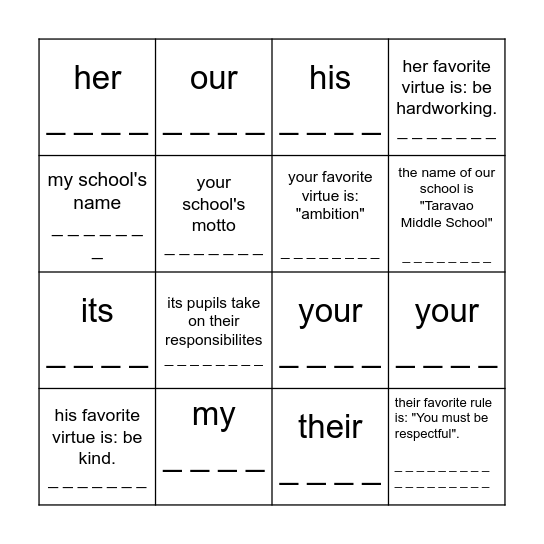What's the English/French for...? Bingo Card