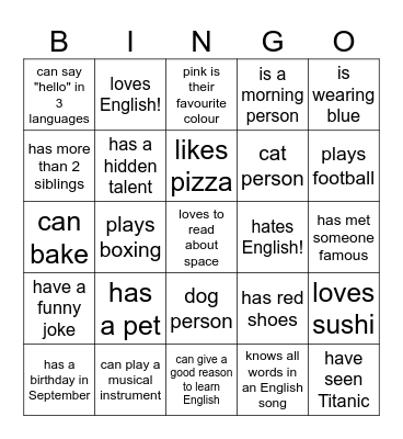 Intro Bingo Card