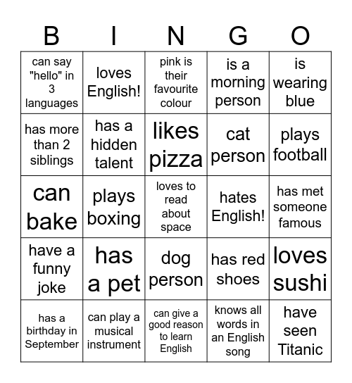 Intro Bingo Card