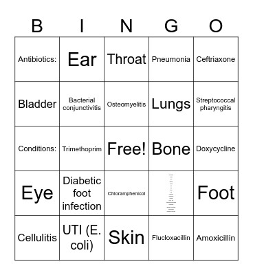 Bacterial Bingo Card