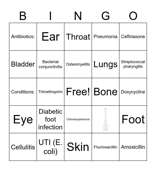 Bacterial Bingo Card