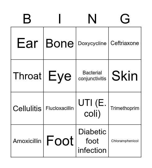 Bacterial Bingo Card