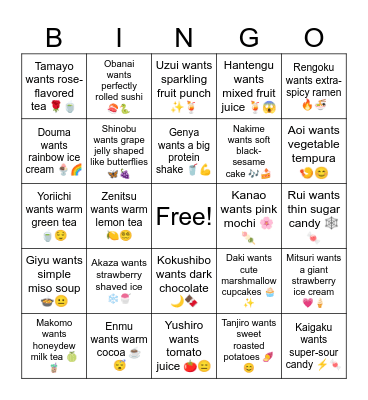 B7 L8 Tanjiro wants sweet roasted potatoes 🍠😊 Bingo Card