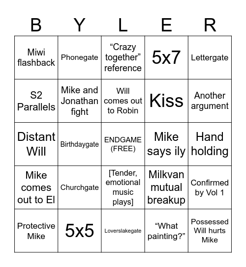 S5 Byler Bingo Card