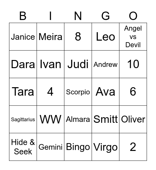 Andrew's Bingo Card