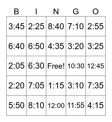 What time do you..? Bingo Card