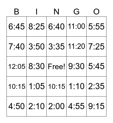 What time do you…? Bingo Card